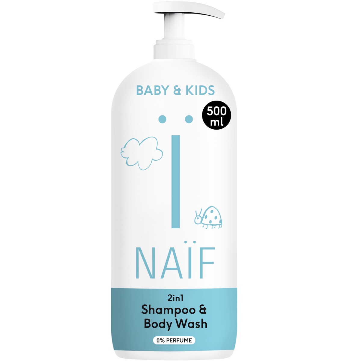 NAIF 2-in-1 šampoon ja pesugeel 0% lõhnaaineid 500ml