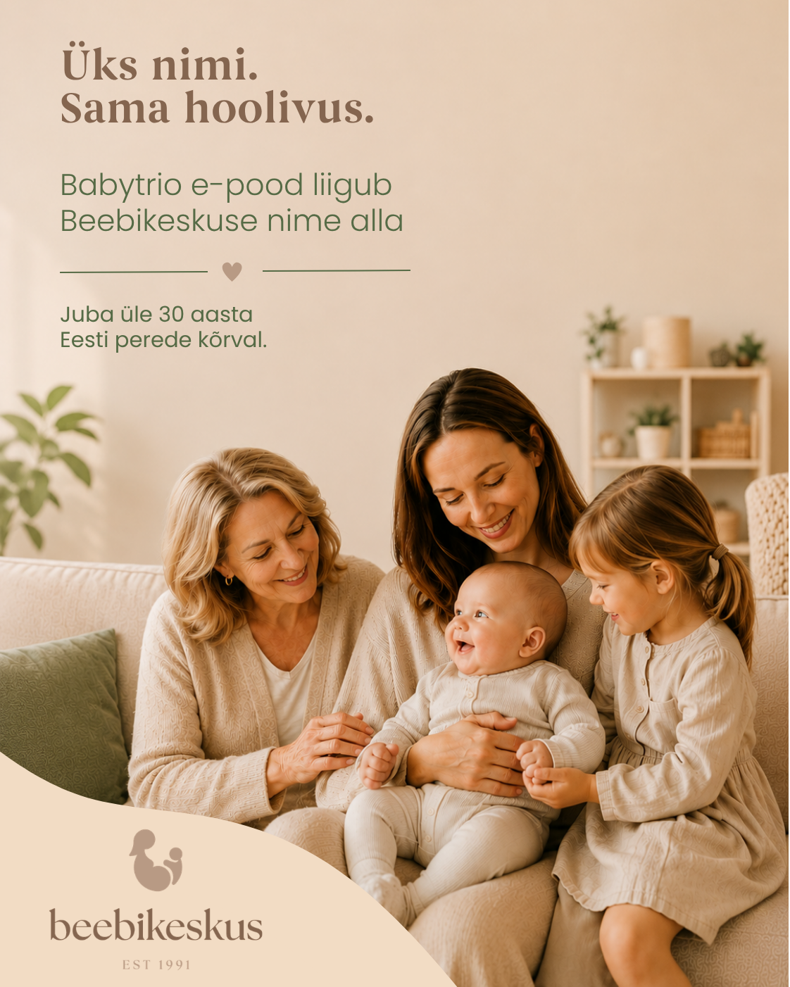 Üks nimi, sama hooliv meeskond – Babytrio e-pood liigub Beebikeskuse nime alla